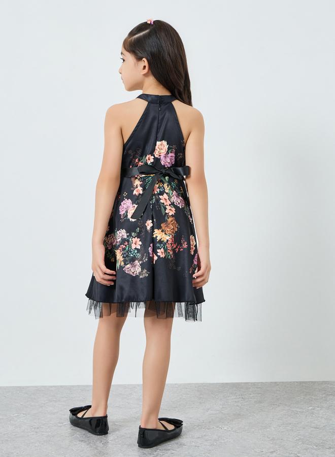 ستايلي فستان بياقة هولتر ونقشة زهور - Image 4